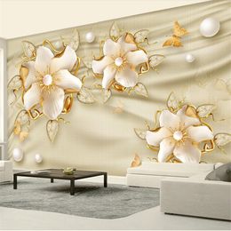 Custom wallpaper 3d luxury golden jewelry flowers silk jewelry TV background wall custom large mural wallpaper mural