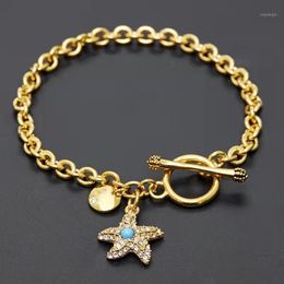 Charm Bracelets 2022 Mori Series Micro-inlaid Full Diamond Round Brand T Buckle Blue Jade Starfish Bracelet Fashion Gold-plated Jewelry