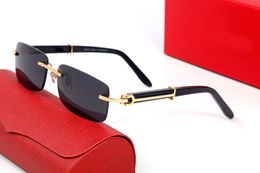 2021 Rahmenlose Sonnenbrillen mit Verlaufsgläsern Anbieter Oval Golden Blue Damen Herren verschreibungspflichtige Metallrahmen Brillen Übergroße randlose Brillen aus massivem Goldholz mit Box