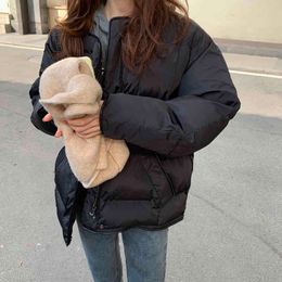 OL Autumn Winter Jacket Women Tops Bread Clothes Minimalist Elegant Thick Warm Coat Female Solid Loose Parkas 210421