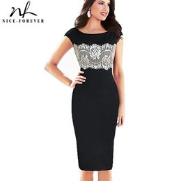 Nice-Forever Summer Lace Patchwork Work Dresses Business Party Bodycon Sheath Women Dress U767 210419