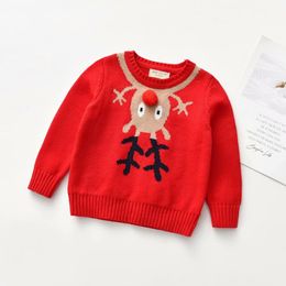 18M-7Y Weihnachten Kleinkind Kind Baby Junge Mädchen Pullover Cartoon Deer Herbst Winter Warme Gestrickte Langarm Kleidung 210515