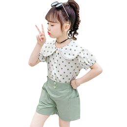 Girls Clothes Dot Tshirt + Skirt For Casual Style Kids Girl Set Summer Clothing 6 8 10 12 14 210528