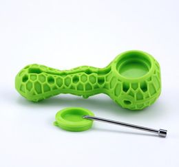 2021 Wholesale Silicone Smoking Pipes Hookah Multi-color Honeybee Portable Pipes Unbreakable Glass Bowl Metal Nectar Dab DHL