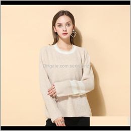Sweaters Womens Clothing Apparel Drop Delivery 2021 Masigoch 100Percent Merino Wool Contrast Sweater Round Neck Long Sleeve Plus Size Women F