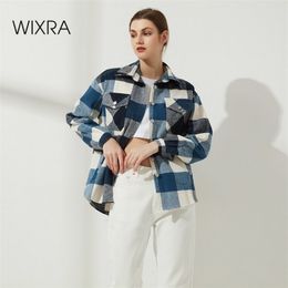 Wixra Womens Plaid Shirt Jacket Coat Ladies Pockets Thick Turn Down Collar Plus Size Female Outerwear 210722