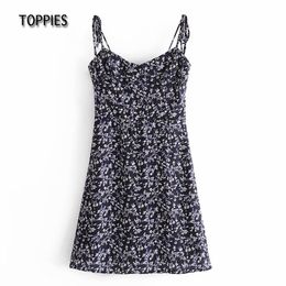 Toppies Casual Strap Dresses Woman Sundress Summer Camisole Flowers Leopard Printing Mini Dresses 210412