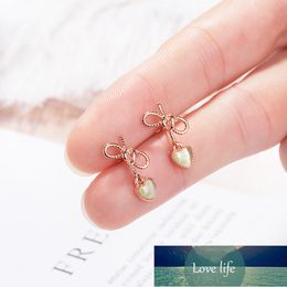 925 Sterling Silver Sweet Rose Gold Colour Hollow Bowknot Earrings Opal Heart Stud Earrings For Women Girl Gift S-E774