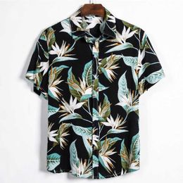 Men Hawaiian Shirt Tropical Plant Printed Casual Holiday Turn-down Collar Shirts 210527