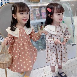2020 New Girls Long Sleeve Polka Dot Lapel Princess Dress Kids Dresses for Girls Flower Girl Dresses Kids Dresses for Girls Q0716