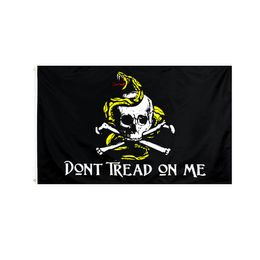 Double bone on black Skull Gadsden 3x5ft Flags 100D Polyester Banners Indoor Outdoor Vivid Colour High Quality With Two Brass Grommets