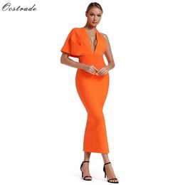 Ocstrade Summer Orange Draped Bandage Maxi Dress Celebrity es Sexy Backless Long Evening Party 210527
