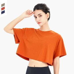 Women's T-Shirt Sports Top Womens Running Fitness Yoga Short Open Navel Loose Breathable Sleeve T-shirt Workout Exercise Casual Gym Clothes Women Shirt