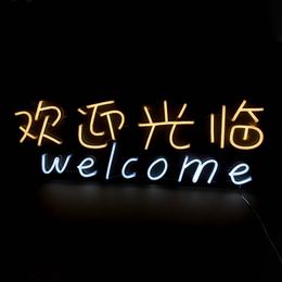 "welcom" Sign Bar KTV Club wall decoration handmade white led neon light 12 V Super Bright