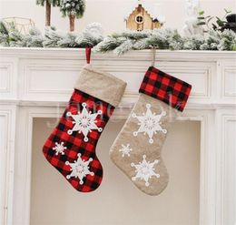 3D Snowflake Chequered Christmas Stockings Xmas-Tree Hanging Decoration Ornaments Gingham Xmas Socks Candy Gift Bag DD250