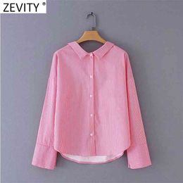 Women Fashion Double Collar Striped Print Casual Smock Blouse Office Ladies Shirts Chic Retro Blusas Tops LS7570 210416