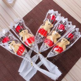Single bear soap flower bear simulation artificial flower rose single rose for valentines day party single bouquet gift DAA204