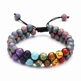 Charm Bracelets 7 Chakra 8mm Beads Lava Rock Bracelet Double Layer Stone Yoga Row Adjustable Jewellery Women Energy Unisex He