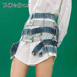 Patchwork Hit Color Sexy Skirt Women High Waist Asymmetric Large Size Mini Female Skirts Clothes Fashion 210521