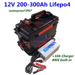 Portable 12V 300Ah 250Ah 280Ah 200Ah Lifepo4 lithium battery 12V BMS for trolling motor motorhome solar system RV+20A charger