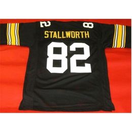 Custom 009 Youth women Vintage CUSTOM #82 JOHN STALLWORTH BLACK Football Jersey size s-5XL or custom any name or number jersey