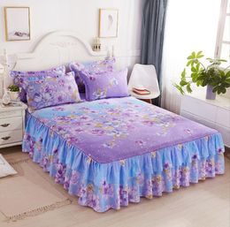 Cotton Bed Skirt Type Bedspread Set Simmons Cotton Dust-proof Protective Cover Princess Non Slip Bed Sheet With Pillowcase F0377 210420