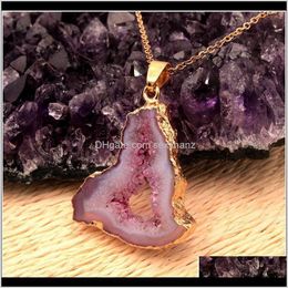 Crystal Quartz Loose Beads Jewellery 1Pcs Natural Random Irregar Rock Druzy Stone Pendant Necklaces For Women Trendy Geode Slice Piece Healing