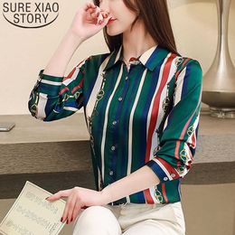 Spring Silk Women Shirt Long Sleeve Self-cultivation Hong Kong Style Printing Women Blouse Blusas Mujer De Moda 8031 50 210528
