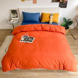 Bedding Sets Classic Pure Colour Orange Quilt Covers Blue Pillowcases Soft Comforter Duvet Cover Set Bed Linen Home Textile