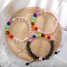 Fashion 7 Colourful Wind Fossils Chakra Natural Stone Beads Yoga Bracelet Alloy Metal Silver Plated Elephant Bracelets For Women