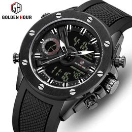 GOLDENHOUR Men Watch Top Brand Fashion Sports Mens Watches Waterproof Silicone Quartz Digital Reloj Hombre Relogio Masculino 210517