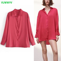 VUWWYV Women Shirts Red Blue Satin Oversized Woman Summer Button Up Collared Long Sleeve Plus Size Ladies Tops 210430