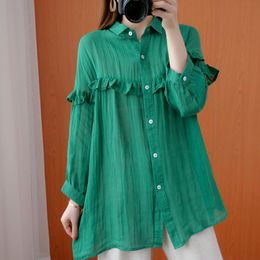 Oversized Women Cotton Linen Casual Shirts New Arrival Spring Simple Style Solid Colour Loose Female Long Sleeve Tops S2929 210412
