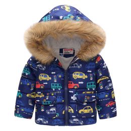 Winter Thick Outerwear Kids Jackets For Boys Coats Children Plus Velvet Fur Collar Hooded Cartoon Coats Toddler Girls Snowsuit H0909