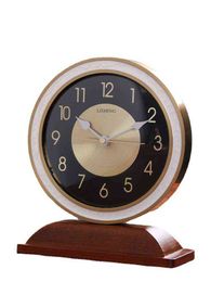 Large Gold Table Clock Modern Wood Metal Luxury Desk Clocks Silent Digital Watch Living Room Desktop Clock Retro Ornaments Gift 211112