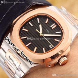 2022 5711 A21j Automatic Mens Watch Two Tone Rose Gold Black Textured Dial Stick Markers Stainless Steel Bracelet 9 Styles Watches Puretime01 E25E5
