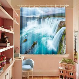 Custom Made Blackout Curtains For Small Windows Mountain Spring Waterfall Pattern Short Thicken Fabric Bedroom Curtain & Drapes