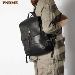 Pndme Fashion Casual Genuine Leather Ladies Backpack Designer Luxury Natural Soft Cowhide Women's Weekend Outdoor Travel Bagpack Q0528