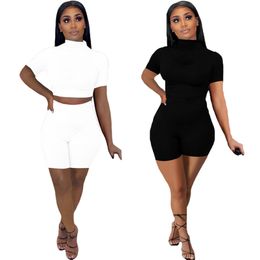 New Women jogger suits Summer tracksuits short sleeve T shirts+shorts two piece set plus size 2XL outfits casual black sportswear joggers running clothing 4938