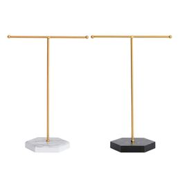 jewelry bar stand UK - Jewelry Pouches, Bags Metal Jewellery Stand T-Bar Holder Storage Ing Gold Marble Base Tower Show Rack