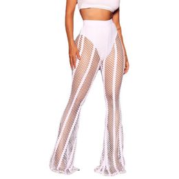 Women's Swimwear Swimsuit Women Cover Up Pants High Waist Bikini Set Fashion See Through Grid Splice Sexy Beach Bathing Suit