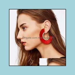 Dangle & Chandelier Earrings Jewelry Semicircar Fringes Charm Tassel Alloy Ear Drop Bohemia Fan Six Colors Red Black White Orange Dark Navy