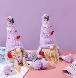 Christmas Decorations Purple Gnome Handmade Swedish Tomte Figurines Plush Doll Home Tabletop Ornaments SN3304