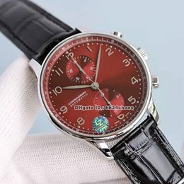 Luxury Watches 371616 Portugieser 41mm Stainless Steel ETA7750 Automatic Chronograph Mens Watch Sapphire Crystal Red Dial Leather Strap Gents Wristwatches