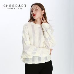 Striped Sweater Women Pullover Batwing Sleeves Knit Female White Black Loose Jumper Autumn Winter Knitwea 210427