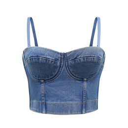 Denim Corset Crop Top Women Tank Summer Top Cropped Lady Clothes Sexy Camis Push Up Denim Bra Backless Bustier Party Club Vest 210709