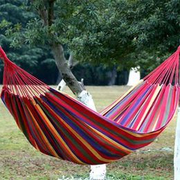 Outdoor Widen Portable Hanging Hammock Dormitory Lazy Chair Travel Camping Swing Chairs Thick Canvas Stripe Hang Bed Hammocks Double Single People TH0065