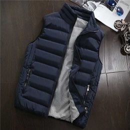 Autumn Winter Men Cotton Vest Jacket Solid Colour Sleeveless Down Waistcoat Jacket Male Casual Vest Coat Plus Size 5XL 211104