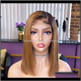 4X4 150 Honey Blond Colour Short Bob Ombre Front Human For Women Brazilian Remy Closure Dumpa Xm2Cq