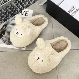 Fashion Round Head Platform Furry Slippers Beige White Cartoon Sheep Winter Cotton Slippers Lovely Indoor Slip On Home Shoes H1122